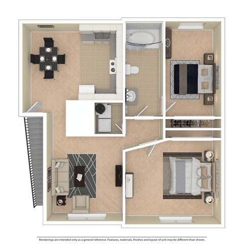 Floor plan for 2 beds, 1.5 baths, 1058 sqft